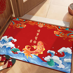 Tapete Rectangular de Terciopelo Cristalino Absorbente para Interiores, Diseño con Texto Rojo Impreso, para el Año Nuevo Chino, Marca Wan Xinlong - Product Image 4