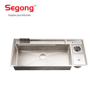 Évier de cuisine artisanal en acier inoxydable SS304 à grand bac, à encastrer sous plan, avec poubelle intégrée, fabriqué en Chine