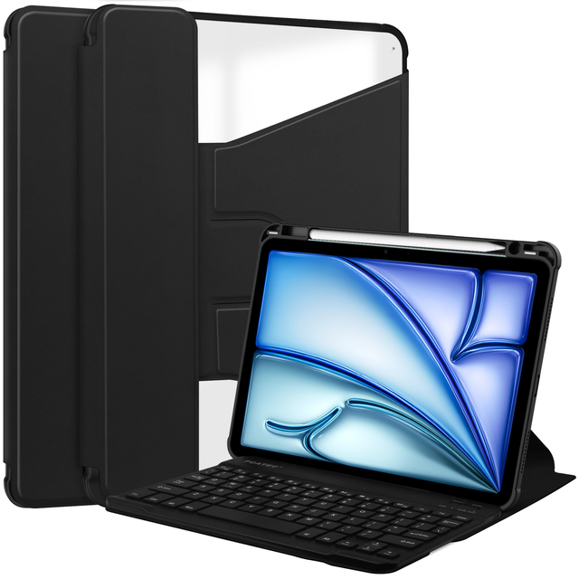Transparent 360 Degree Rotating Acrylic Tablet Keyboard Leather Case with Pen Slot for iPad Air 11 (2024/2025 (M2/M3))