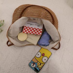 Sac à bandoulière vintage pour femme, en paille <span class=keywords><strong>tressée</strong></span>, doublure polyester, deux sangles, pour <span class=keywords><strong>extérieur</strong></span> et plage, fait main, vente en gros, personnalisation - Product Image 5