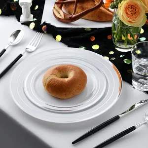 Luxury silver rim disposable plastic dinnerware set for party