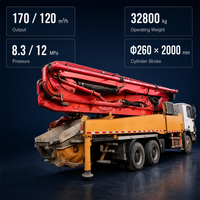 Pompe à béton sur camion de 46 m avec flèche RZ à 5 sections, productivité de 170 m³/h, et étais de type X pour la construction urbaine en immeubles de grande hauteur