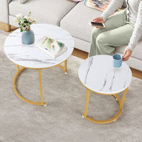 Ensemble de tables d'appoint Kainice, style nordique moderne, plateau en marbre, tables basses gigognes en métal doré pour la maison