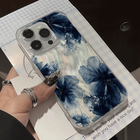 Coque de téléphone minimaliste motif fleur bleu foncé style aquarelle pour iPhone 17 Air 16 15 14 Pro Max, coque de protection souple antichoc macroporeuse