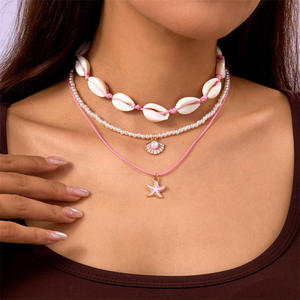 <span class=keywords><strong>Collier</strong></span> de style bohème européen et américain de vacances Summer Beach Dopamine Starfish Shell Pearl Layered Necklace - Product Image 6