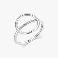 Bagues rondes en argent Sterling 925 pour femmes, bijoux fins élégants au design géométrique simple, en zircone transparente, pour le bureau et le quotidien