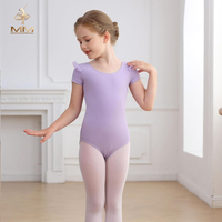 Justaucorps de ballet à manches courtes et volants aux épaules pour enfants, doublure douce, rose, extensible, pour filles, en nylon et élasthanne