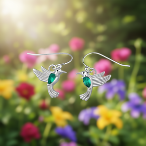 Orecchini Pendenti in Argento Tibetano con Colibrì, Cristallo Verde Marquise con Incassatura a Castone, Orecchini Pendenti alla Moda da Donna, Regalo - Product Image 2