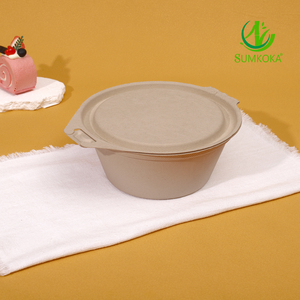 SUMKOKA directo de fábrica a prueba de agua 100% respetuoso con el medio ambiente desechable caña de azúcar bagazo 32oz fideos grandes cuencos con tapa microondas - Product Image 3