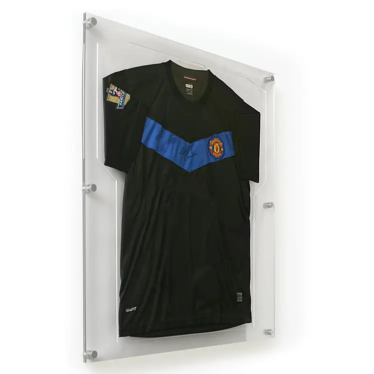 Espositori per magliette in acrilico a parete con telaio in maglia da basket da Baseball in Plexiglass Sandwich con 6 supporti
