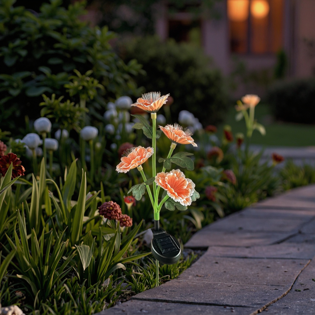 Solar Energy Multicolor Changing Fiber Optic Landscape Garden Lamp IP65 Artificial Peony Flower Decorative Lighting Thanksgiving