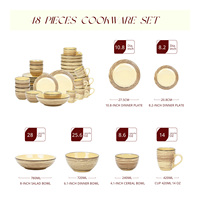 Service de table de luxe moderne fait main, 48 pièces, beige jaune, glaçure réactive, motif Lavender Garden Trail, compatible micro-ondes et lave-vaisselle