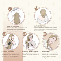 Extensions de cheveux humains Remy à bandes adhésives invisibles, blond cendré avec mèches blond platine