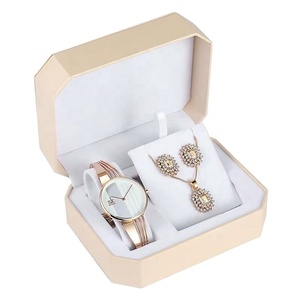 Ensemble de bijoux pour femme, montre en acier inoxydable à quartz avec collier et boucles d'oreilles en cristal, 3 pièces, ensemble de bijoux tendance, cadeau - Product Image 1