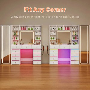 Full Length Mirror <strong>Vanity</strong> <strong>Desk</strong> and Lights 3 Colors Transparent Top <strong>with</strong> 11 RGB <strong>Drawers</strong> Make up <strong>Vanity</strong> <strong>with</strong> Charging Station - Product Image 5