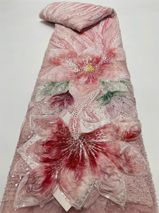 Tissu en dentelle française de luxe NI.AI Aso Ebi avec perles et broderies de paillettes, tissus textiles perlés colorés, dentelle perlée pour robe de mariée - Product Image 6