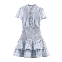 Vente en gros pour le commerce extérieur Nouvelle collection Printemps 2026 Robe courte tricotée à carreaux vintage avec bordure à volants 3067318