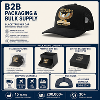 Op maat gemaakte geborduurde adelaar trucker cap patriottische veteraan baseball pet mesh achterkant zwarte gebogen klep snapback unisex groothandel OEM
