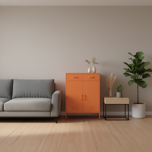 Armadio di Stoccaggio Medio in Acciaio Arancione Completamente Estensibile per Soggiorno Design Industriale Moderno - Product Image 2