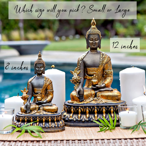 Vendita calda all'ingrosso <span class=keywords><strong>resina</strong></span> fengshui colore dorato home indoor decor seduto zen meditando statua di buddha sul trono - Product Image 5