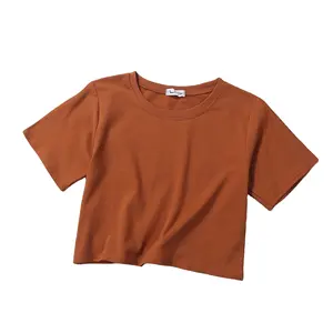 Short Sleeve T Shirt Women Stylish Brown Crop Top T-Shirt For Women Casual Short Sleeve Summer Tee