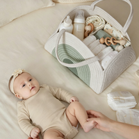 Organisateur de couches pour bébé, panier de rangement portable pour la crèche avec compartiments modulables, paniers en corde tressée 100% coton