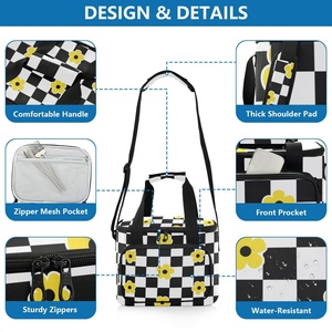 Hawaii Custom Checked Floral Reusable Lunch Bag Ice Pack Thermal Insulated Food Lunch Cooler Bag with Adjustable Shoulder Strap - Product Image 3