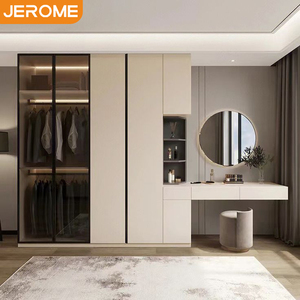 Fabbrica di Design moderno camera da letto mobili per vestiti <span class=keywords><strong>4</strong></span> porte in melamina MDF in legno <span class=keywords><strong>armadio</strong></span> Set di guardaroba con specchio - Product Image 2