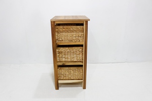 Armoire en bois à 3 niveaux écologique avec 3 paniers en jacinthe d'eau, meubles durables pour l'organisation de la maison - Product Image 3