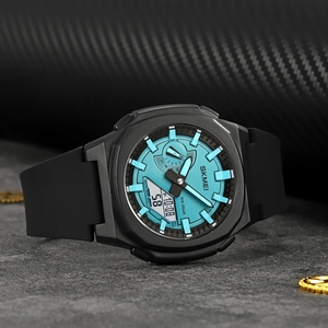 Skmei 2091 <span class=keywords><strong>Orologio</strong></span> da Polso Classico da <span class=keywords><strong>Uomo</strong></span> con Cinturino in Silicone, Doppio Fuso Orario, LED <span class=keywords><strong>Analogico</strong></span>, Impermeabile, <span class=keywords><strong>Digitale</strong></span>, Sportivo con Lancette Luminose - Product Image 4