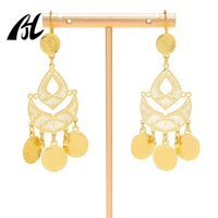 Venta al por mayor de joyería de latón islámico, Pendientes colgantes largos musulmanes Vintage, Metal dorado árabe para mujeres inspirado en el estilo de Dubái