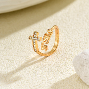 Women's Gold Tone Jesus Cross <b>Ring</b> With Pave Setting <b>Open</b> Design Index Finger Jewelry Gift - Product Image 3