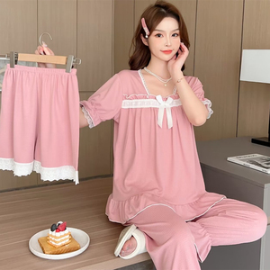 Tute da notte da donna Set 3 pezzi in poliestere da fornitori pigiama pigiama pigiama Set pigiami a manica corta in maglia pigiama da donna - Product Image 1