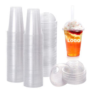 Tasses à café en plastique Verre à bière Tasses transparentes en PET Tasse à smoothie à jus en plastique <span class=keywords><strong>jetable</strong></span> avec couvercles avec logo personnalisé - Product Image 1