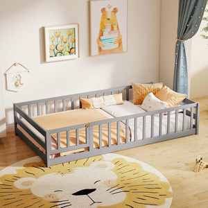 Cama Montessori con barandillas de seguridad de longitud completa, puerta y pestillo, cama Montessori de madera para niños, niñas y niños pequeños - Product Image 2