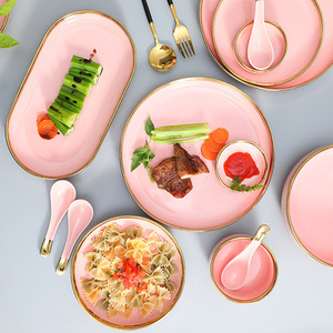 Hot Sale Eco-Friendly Modern Phnom Penh Round Porcelain Pink Glaze Ceramic <b>Dinnerware</b> Plate Sets for Wedding and Party - Product Image 4