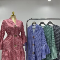 Vente en gros à bas prix : Robe chemise élégante à imprimé écossais avec col fendu et boutonnage, Blouse personnalisée, Robes courtes décontractées pour femmes