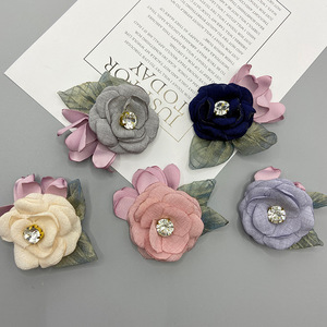 Broches en tissu faites à la main, fleurs en cristal de 6 cm, accessoires pour cheveux de femme, corsages de mariage pour sacs, chaussures, vêtements - Product Image 3