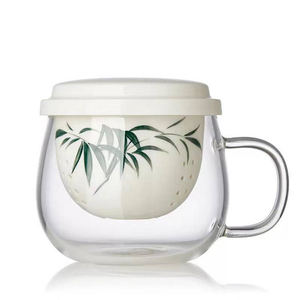 Taza de Té de Cerámica Pintada a Mano con Filtro Separador de Agua, Taza Resistente al Calor con Tapa para Beber Té, para Uso en Oficina y Hogar - Product Image 2