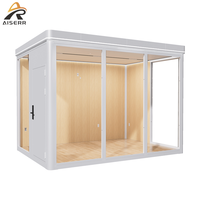 Maisonnette modulaire chic en aluminium à coins arrondis, écologique, durable, moderne, étanche, préfabriquée rapidement, espace de vie préfabriqué.