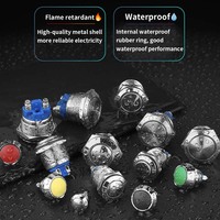 HUSA HS12F-10/J/N 12MM 1NO IP65 AC250V Botón de Reinicio Instantáneo Inteligente con Anillo Metálico Iluminado LED y Terminal de Tornillo para Electrodomésticos