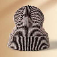 Bonnet en tricot acrylique personnalisé avec logo tissé, bord côtelé, rayé, unisexe, pour l'hiver, idéal pour les voyages
