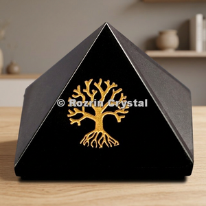 Pirámide de Piedra de Ónix Negra Tallada con Árbol de la Vida, para Feng Shui y Sanación, Decoración para el Hogar - Product Image 3