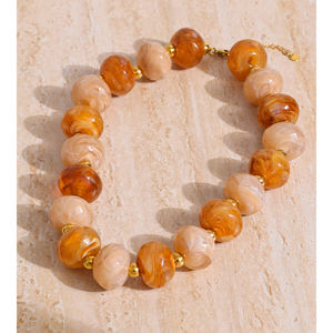 ג 'ינו 5105 סיטונאי שני צבע ענבר צבעוני חרוזים אקריליים שרשרת חרוזים מצופה זהב נירוסטה - Product Image 2