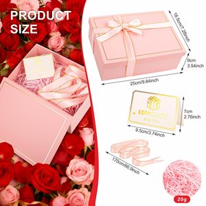 Élégante grande boîte cadeau en papier rose avec carte, ruban et papier de soie déchiqueté pour Noël, anniversaire, mariage, anniversaire de mariage - Product Image 3