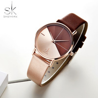 Montres à quartz en cuir pour femmes Sk Shengke K0095, design simple et tendance, étanches, pour cadeau, montres-bracelets pour femmes