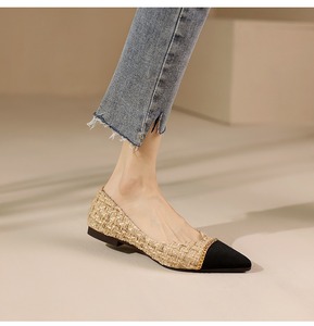 Elegantes Zapatos Planos Negros <span class=keywords><strong>de</strong></span> Tweed con Punta en Pico para Mujer, Sofisticados Zapatos Planos <span class=keywords><strong>de</strong></span> <span class=keywords><strong>Ballet</strong></span> con Cadena Dorada, Zapatos Cómodos para Oficina - Product Image 5