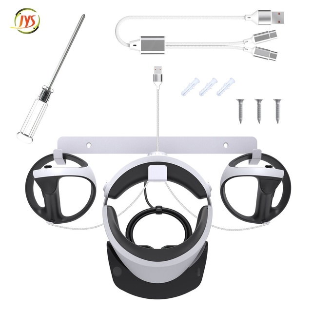 JYS-P5170 for PS VR2 HeadSet Sense Controller Type-C Splitter Y Cable Wall Mount Storage Stand with Charging Cable and Storage