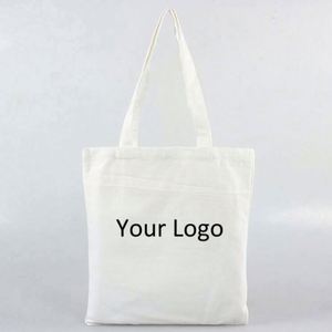 Custom Printed <b>White</b> Cotton Canvas <b>Tote</b> <b>Bag</b> Promotional Reusable Shopping <b>Bag</b> Long Handle Eco-friendly Durable Medium Size - Product Image 2