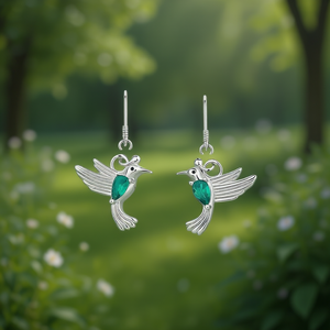 Boucles d'oreilles pendantes colibris plaquées argent avec pierre marquise cyan sertie pour femme, cadeau romantique, bijoux - Product Image 2